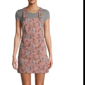 No Boundaries Adjustable Overall Dress Botanical Pattern Cotton Blend w. Pockets